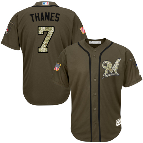 Youth Majestic Milwaukee Brewers #7 Eric Thames Authentic Green Salute to Service MLB Jersey