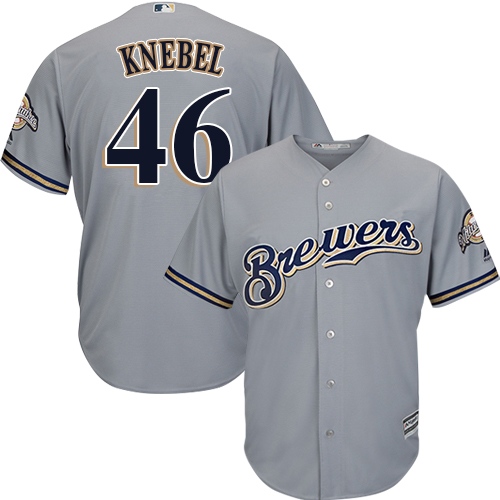 Men's Majestic Milwaukee Brewers #46 Corey Knebel Replica Grey Road Cool Base MLB Jersey