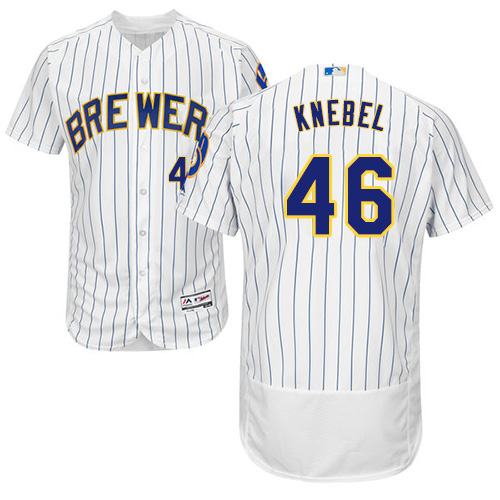 Men's Majestic Milwaukee Brewers #46 Corey Knebel White/Royal Flexbase Authentic Collection MLB Jersey