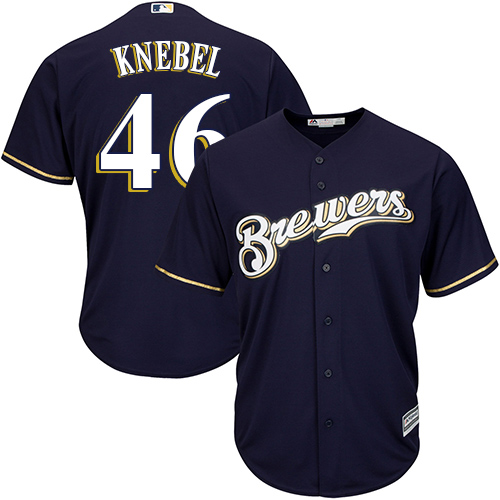 Youth Majestic Milwaukee Brewers #46 Corey Knebel Authentic Navy Blue Alternate Cool Base MLB Jersey