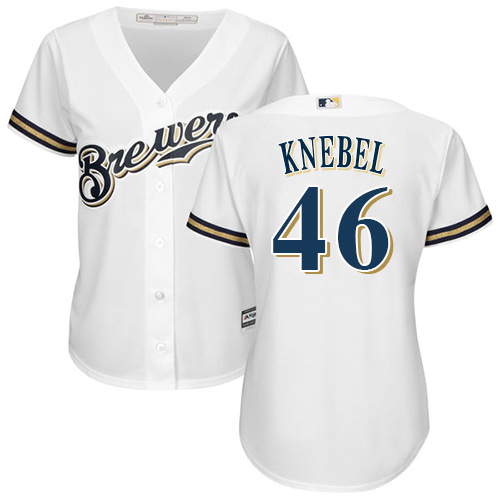 Women's Majestic Milwaukee Brewers #46 Corey Knebel Authentic White Home Cool Base MLB Jersey