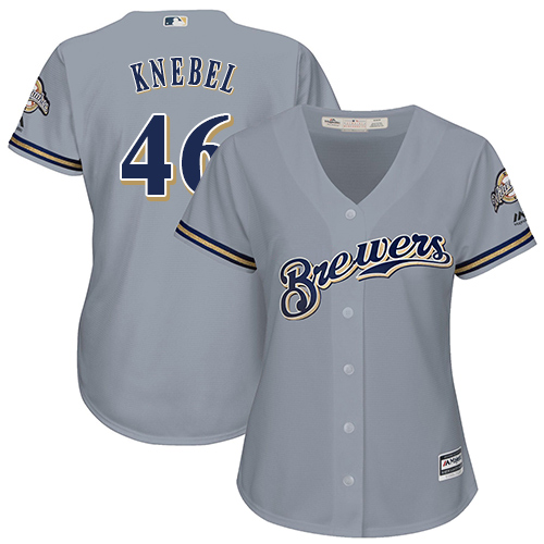 Women's Majestic Milwaukee Brewers #46 Corey Knebel Authentic Grey Road Cool Base MLB Jersey