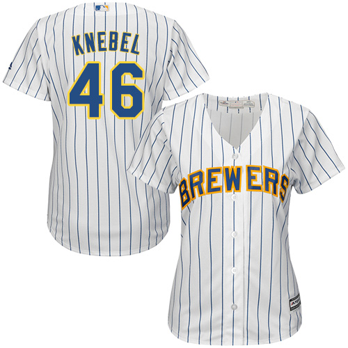 Women's Majestic Milwaukee Brewers #46 Corey Knebel Authentic White Alternate Cool Base MLB Jersey