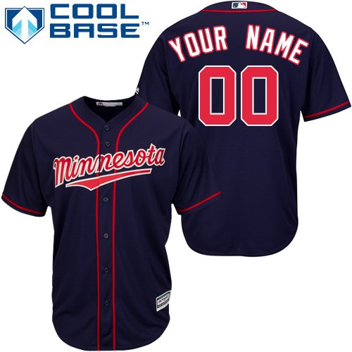 Youth Majestic Minnesota Twins Customized Authentic Navy Blue Alternate Road Cool Base MLB Jersey