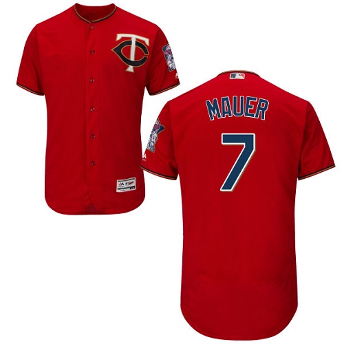 Men's Majestic Minnesota Twins #7 Joe Mauer Authentic Scarlet Alternate Cool Base MLB Jersey