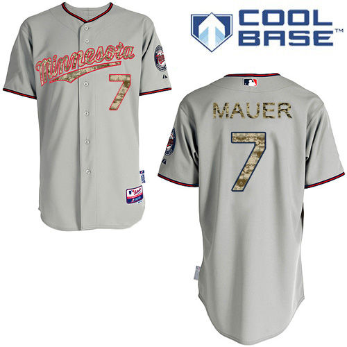 Men's Majestic Minnesota Twins #7 Joe Mauer Authentic Grey USMC Cool Base MLB Jersey