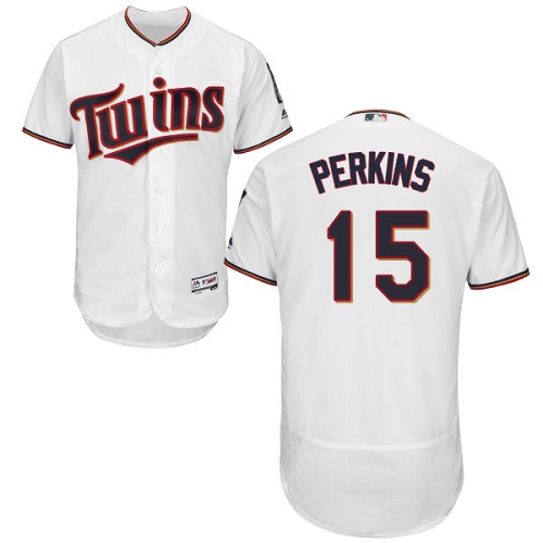 Men's Majestic Minnesota Twins #15 Glen Perkins Authentic White Home Cool Base MLB Jersey