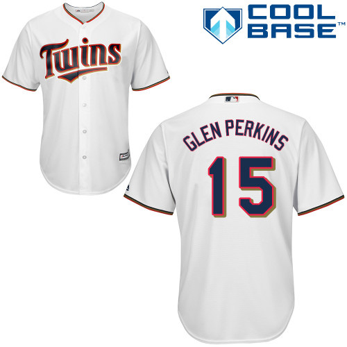 Men's Majestic Minnesota Twins #15 Glen Perkins Replica White Home Cool Base MLB Jersey