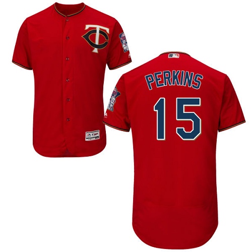Men's Majestic Minnesota Twins #15 Glen Perkins Authentic Scarlet Alternate Cool Base MLB Jersey
