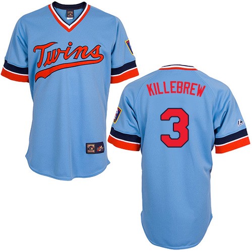 Men's Majestic Minnesota Twins #3 Harmon Killebrew Authentic Light Blue Cooperstown Throwback MLB Jersey