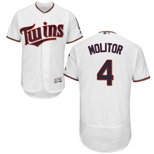 Men's Majestic Minnesota Twins #4 Paul Molitor Authentic White Home Cool Base MLB Jersey