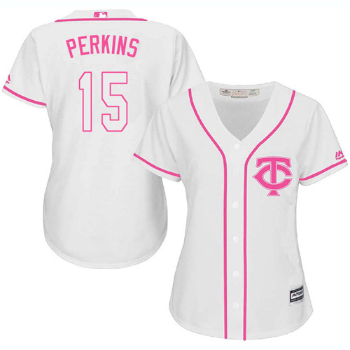 Women's Majestic Minnesota Twins #15 Glen Perkins Replica White Fashion Cool Base MLB Jersey