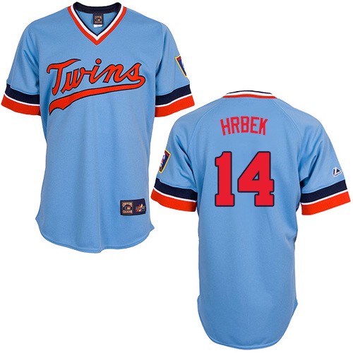 Men's Majestic Minnesota Twins #14 Kent Hrbek Authentic Light Blue Cooperstown Throwback MLB Jersey
