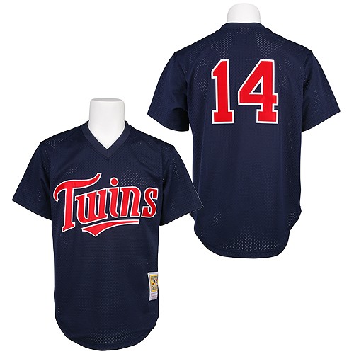 Men's Mitchell and Ness 1991 Minnesota Twins #14 Kent Hrbek Authentic Navy Blue Throwback MLB Jersey
