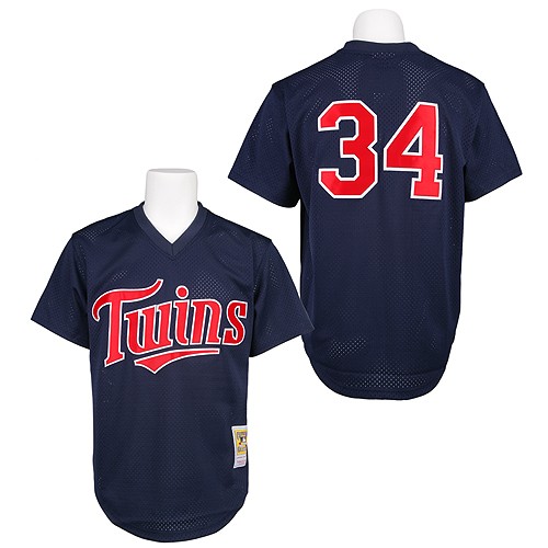 Men's Mitchell and Ness 1991 Minnesota Twins #34 Kirby Puckett Authentic Navy Blue Throwback MLB Jersey