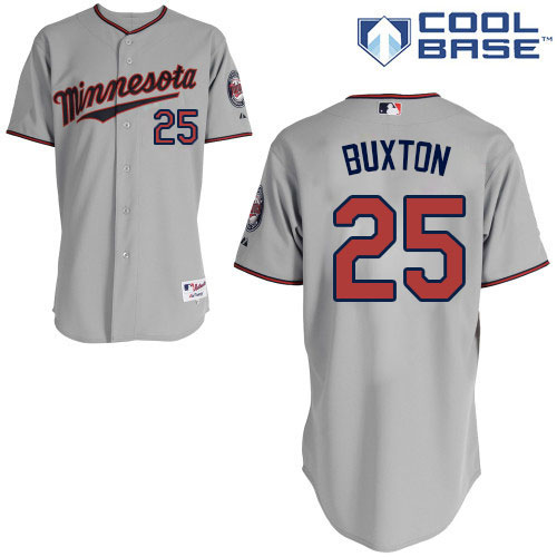 Men's Majestic Minnesota Twins #25 Byron Buxton Replica Grey Road Cool Base MLB Jersey