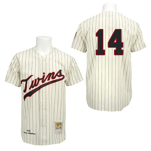 Men's Mitchell and Ness 1969 Minnesota Twins #14 Kent Hrbek Authentic Cream Throwback MLB Jersey