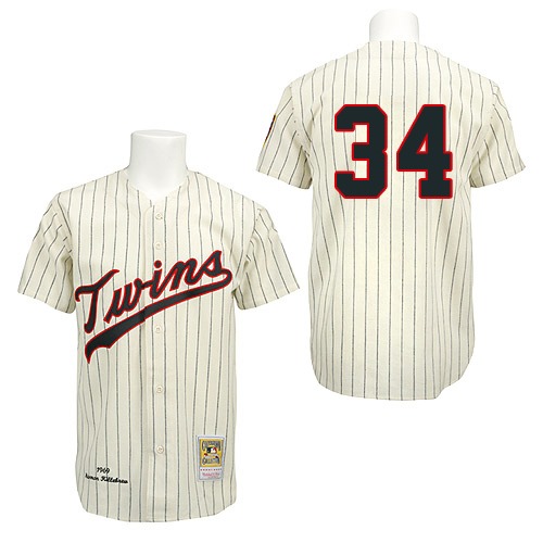 Men's Mitchell and Ness 1969 Minnesota Twins #34 Kirby Puckett Authentic Cream Throwback MLB Jersey