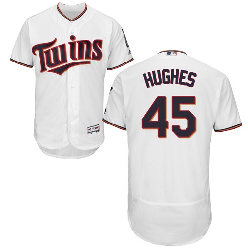Men's Majestic Minnesota Twins #45 Phil Hughes Authentic White Home Cool Base MLB Jersey