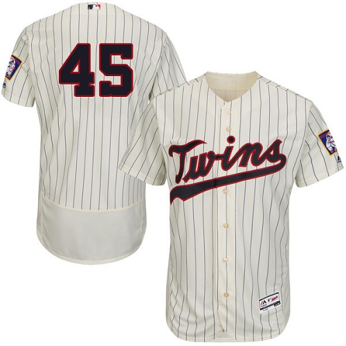 Men's Majestic Minnesota Twins #45 Phil Hughes Authentic Cream Alternate Cool Base MLB Jersey
