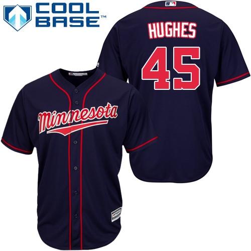 Men's Majestic Minnesota Twins #45 Phil Hughes Replica Navy Blue Alternate Road Cool Base MLB Jersey