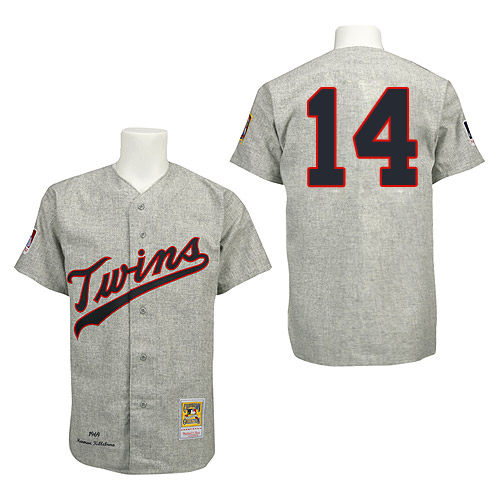 Men's Mitchell and Ness 1969 Minnesota Twins #14 Kent Hrbek Authentic Grey Throwback MLB Jersey