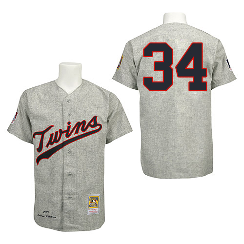 Men's Mitchell and Ness 1969 Minnesota Twins #34 Kirby Puckett Authentic Grey Throwback MLB Jersey