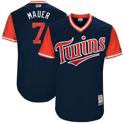 Men's Majestic Minnesota Twins #7 Joe Mauer "Mauer" Authentic Navy Blue 2017 Players Weekend MLB Jersey