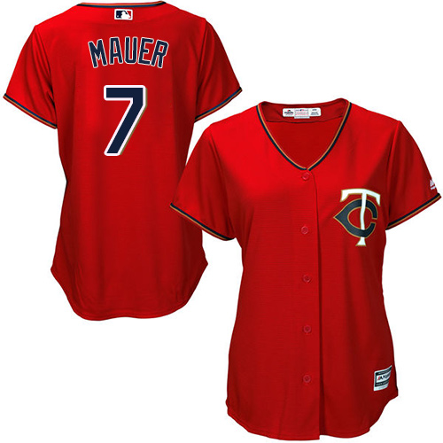 Women's Majestic Minnesota Twins #7 Joe Mauer Authentic Scarlet Alternate Cool Base MLB Jersey