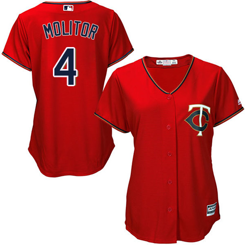 Women's Majestic Minnesota Twins #4 Paul Molitor Authentic Scarlet Alternate Cool Base MLB Jersey
