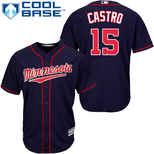 Youth Majestic Minnesota Twins #21 Jason Castro Authentic Navy Blue Alternate Road Cool Base MLB Jersey