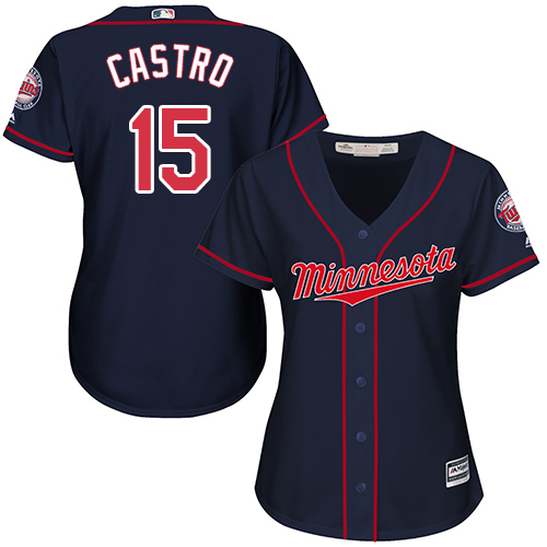 Women's Majestic Minnesota Twins #21 Jason Castro Authentic Navy Blue Alternate Road Cool Base MLB Jersey