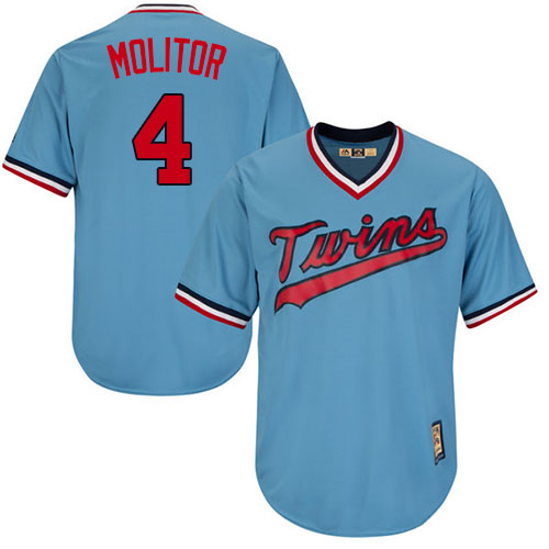 Men's Majestic Minnesota Twins #4 Paul Molitor Authentic Light Blue Cooperstown MLB Jersey