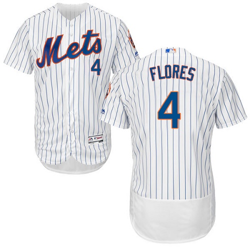 Men's Majestic New York Mets #4 Wilmer Flores Authentic White Home Cool Base MLB Jersey