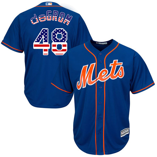 Men's Majestic New York Mets #48 Jacob DeGrom Authentic Royal Blue USA Flag Fashion MLB Jersey