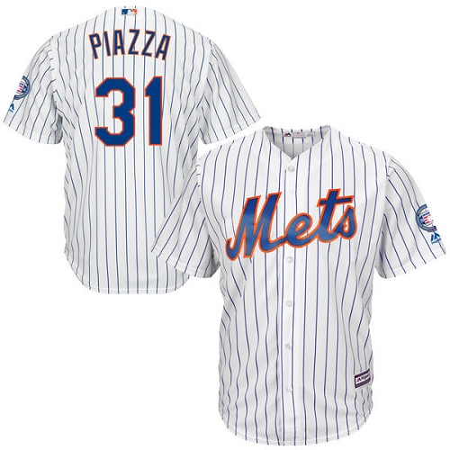 Men's Majestic New York Mets #31 Mike Piazza Authentic White Home 2016 Hall Of Fame Sleeve Patch Cool Base MLB Jersey
