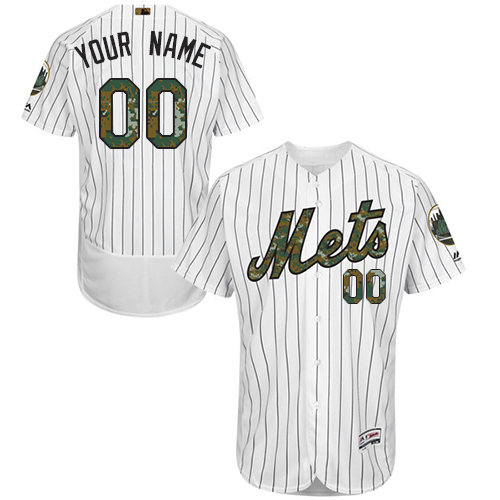 Men's Majestic New York Mets Customized Authentic White 2016 Memorial Day Fashion Flex Base MLB Jersey