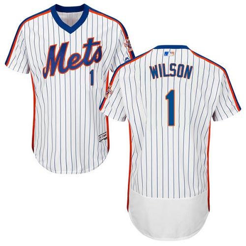 Men's Majestic New York Mets #1 Mookie Wilson White/Royal Flexbase Authentic Collection MLB Jersey