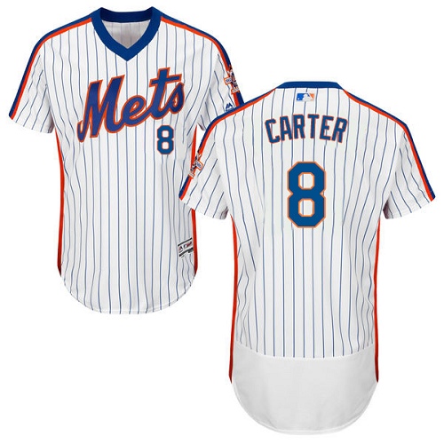 Men's Majestic New York Mets #8 Gary Carter White/Royal Flexbase Authentic Collection MLB Jersey