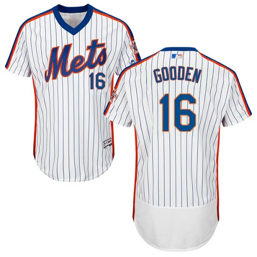 Men's Majestic New York Mets #16 Dwight Gooden White/Royal Flexbase Authentic Collection MLB Jersey