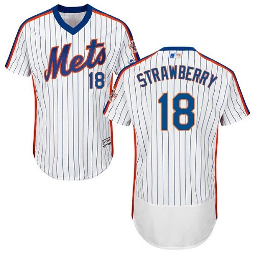 Men's Majestic New York Mets #18 Darryl Strawberry White/Royal Flexbase Authentic Collection MLB Jersey