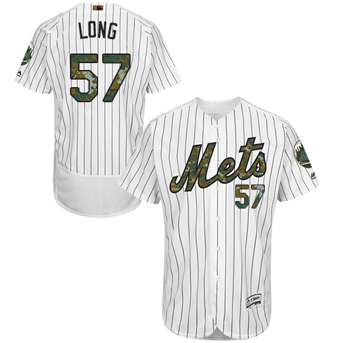 Men's Majestic New York Mets #57 Kevin Long Authentic White 2016 Memorial Day Fashion Flex Base MLB Jersey