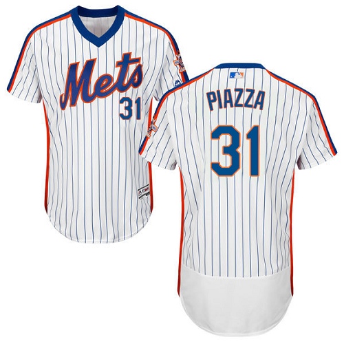 Men's Majestic New York Mets #31 Mike Piazza White/Royal Flexbase Authentic Collection MLB Jersey