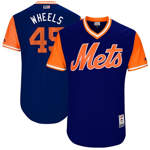 Men's Majestic New York Mets #45 Zack Wheeler "Wheels" Authentic Royal Blue 2017 Players Weekend MLB Jersey