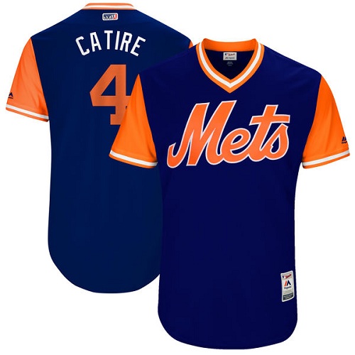 Men's Majestic New York Mets #4 Wilmer Flores "Catire" Authentic Royal Blue 2017 Players Weekend MLB Jersey