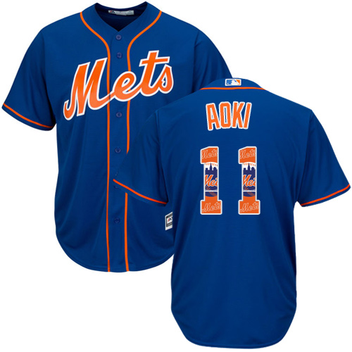 Men's Majestic New York Mets #11 Norichika Aoki Authentic Royal Blue Team Logo Fashion Cool Base MLB Jersey
