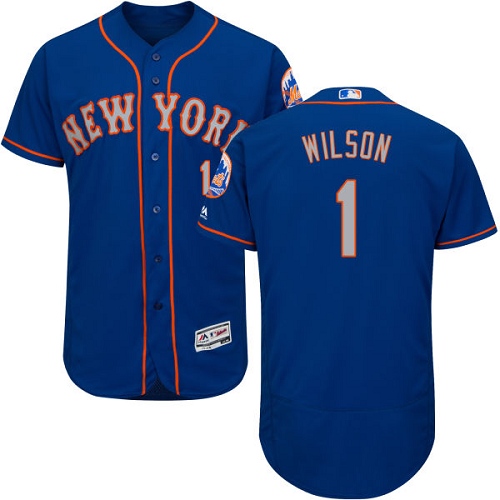 Men's Majestic New York Mets #1 Mookie Wilson Authentic Royal Blue Alternate Road Cool Base MLB Jersey