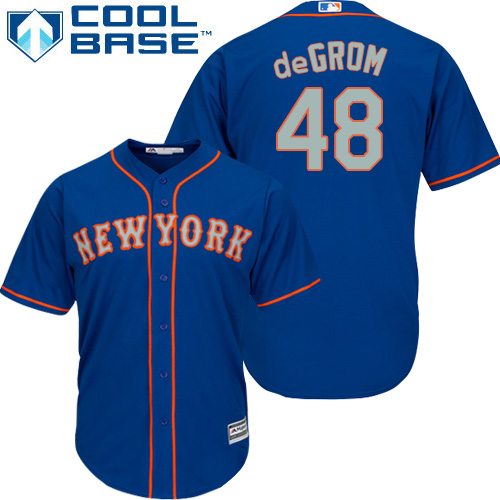 Youth Majestic New York Mets #48 Jacob deGrom Authentic Royal Blue Alternate Road Cool Base MLB Jersey
