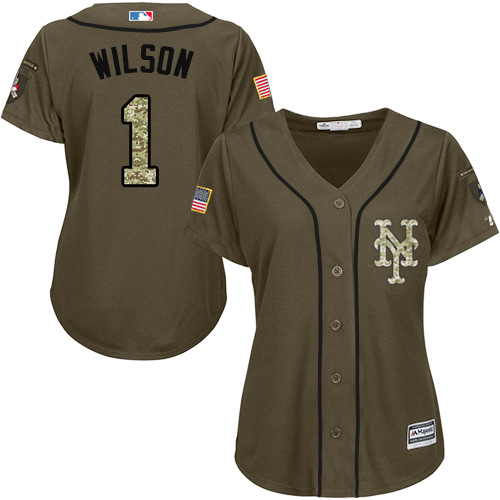 Women's Majestic New York Mets #1 Mookie Wilson Authentic Green Salute to Service MLB Jersey