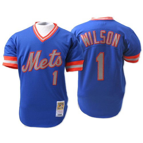 Men's Mitchell and Ness New York Mets #1 Mookie Wilson Replica Blue Throwback MLB Jersey